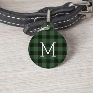 Médaillon Pour Animaux Monogramme à plat de buffle vert et noir