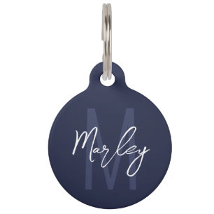 Médaillon Pour Animaux Monogramme bleu marine Personnalisé Monogramme et