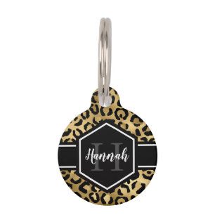 Médaillon Pour Animaux Monogramme de points de léopard noir or