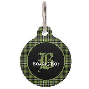 Médaillon Pour Animaux Monogramme écossais vert grand