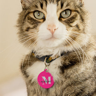 Médaillon Pour Animaux Monogramme élégant rose noir personnel