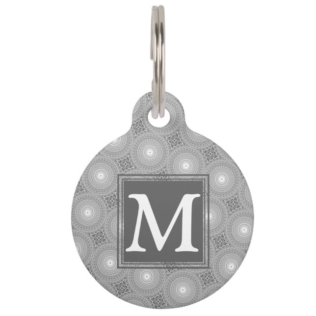 Médaillon Pour Animaux Monogramme gris cercles motif (Devant)