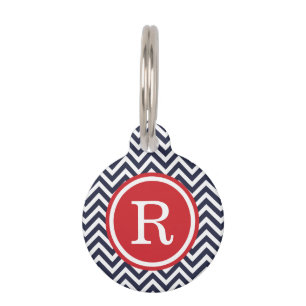 Médaillon Pour Animaux Monogramme Marine et Red Chevron
