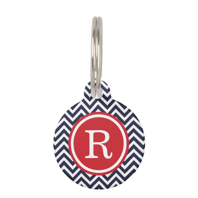 Médaillon Pour Animaux Monogramme Marine et Red Chevron (Devant)