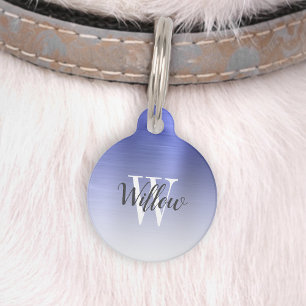 Médaillon Pour Animaux Monogramme Métal Brossé Ombré Bleu Luxe