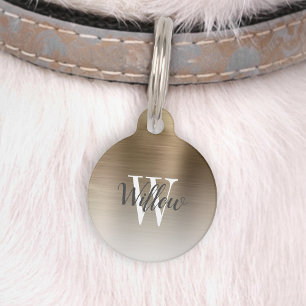 Médaillon Pour Animaux Monogramme Métal Brossé Ombré Or Luxe