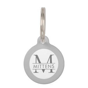 Médaillon Pour Animaux Monogramme monochrome gris ou blanc Chat ou chien