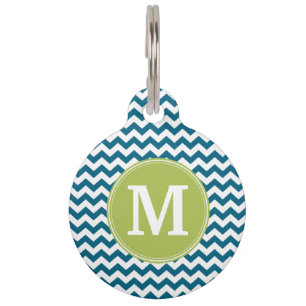 Médaillon Pour Animaux Monogramme Motif de chaux vert et Turquoise de Che