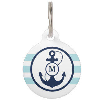 Médaillon Pour Animaux Monogramme nautique bleu