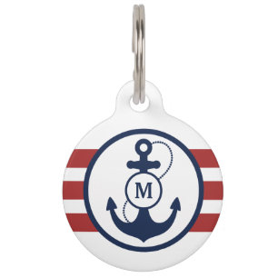 Médaillon Pour Animaux Monogramme nautique rouge