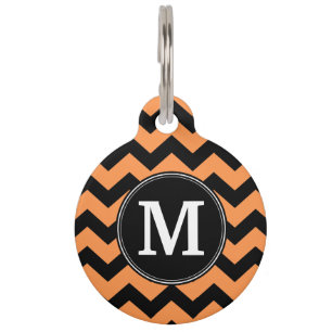 Médaillon Pour Animaux Monogramme noir et orange de chevrons de Halloween