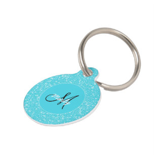 Médaillon Pour Animaux Monogramme Parties scintillant étincelante Turquoi