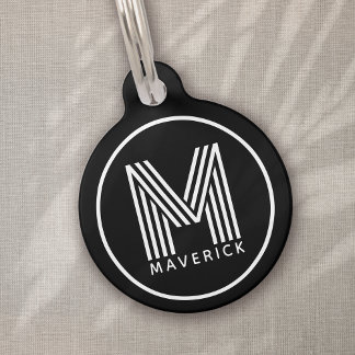 Médaillon Pour Animaux Monogramme personnalisé Chien noir blanc