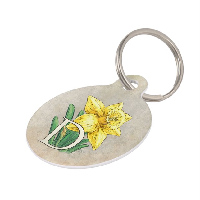 Médaillon Pour Animaux Monogramme personnalisé par jonquille jaune (Côté )
