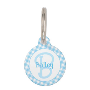 Médaillon Pour Animaux Monogramme Preppy En vichy bleu