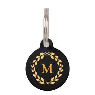 Médaillon Pour Animaux Monogramme romain Leaved d'or fleuri de guirlande