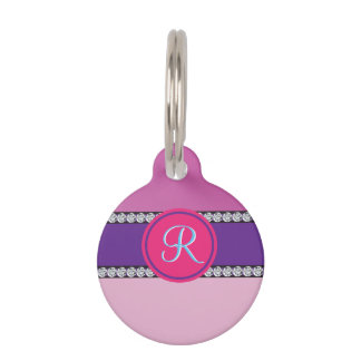 Médaillon Pour Animaux Monogramme rose magenta