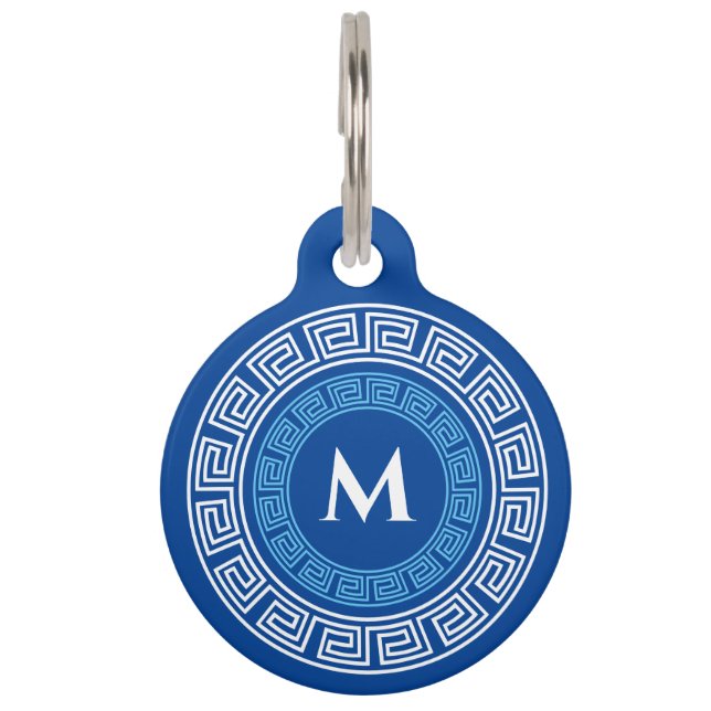 Médaillon Pour Animaux Monographie personnalisée de clé grecque ronde (Devant)
