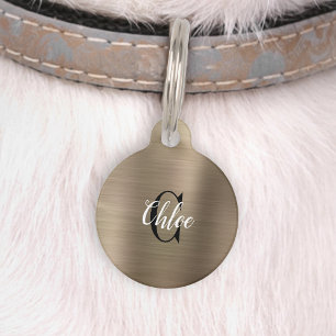 Médaillon Pour Animaux Monomarque Métal Brossé Or Luxe