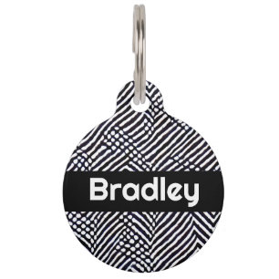 Médaillon Pour Animaux Motif Abstrait noir et blanc personnalisé