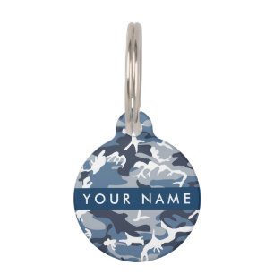 Médaillon Pour Animaux Motif camouflage neige hivernale bleue Personnalis