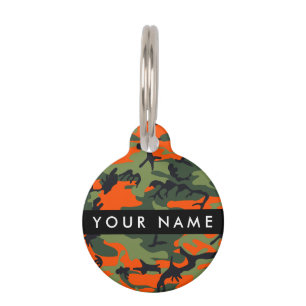 Médaillon Pour Animaux Motif Camouflage orange, Votre nom, Personnaliser