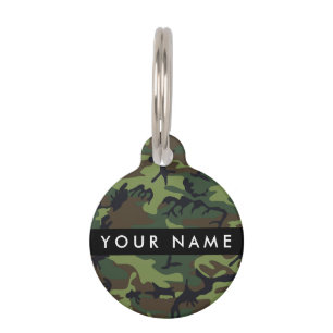 Médaillon Pour Animaux Motif Camouflage Vert, Votre nom, Personnaliser
