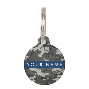 Médaillon Pour Animaux Motif de camouflage gris, Votre nom, Personnaliser