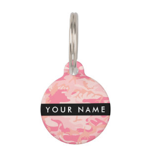Médaillon Pour Animaux Motif de camouflage rose, Votre nom, Personnaliser