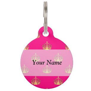 Médaillon Pour Animaux Motif de couronne rose et or