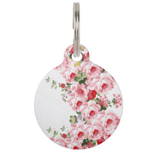 Médaillon Pour Animaux Motif de fleurs rouge-rose d'été vintage