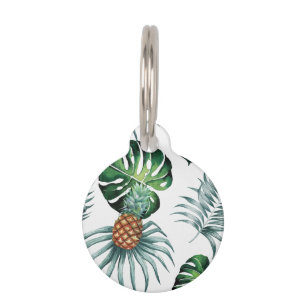 Médaillon Pour Animaux Motif de palmier de jungle à l'aquarelle tropicale