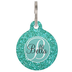 Médaillon Pour Animaux motif de parties scintillant pétillant turquoise m