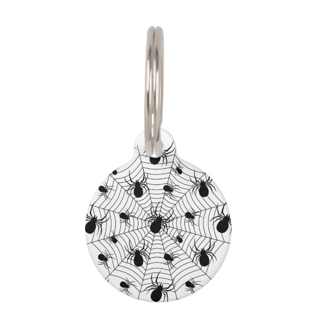 Médaillon Pour Animaux Motif d'Halloween Black White araignées (Devant)