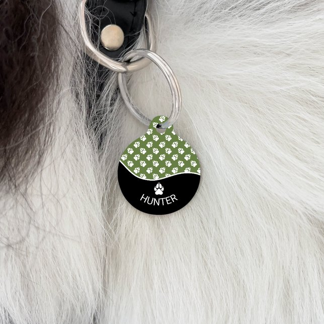 Médaillon Pour Animaux Motif et nom élégants de pattes de chien noires et (Créateur téléchargé)