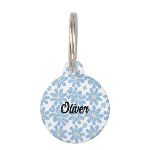Médaillon Pour Animaux Motif floral bleu - Étiquette d'identification per