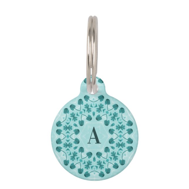 Médaillon Pour Animaux Motif floral, bleu Turquoise (Devant)