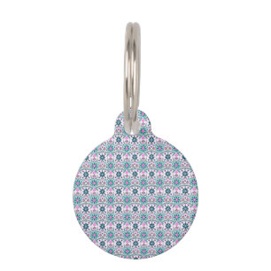Médaillon Pour Animaux Motif floral en hibiscus et turquoise