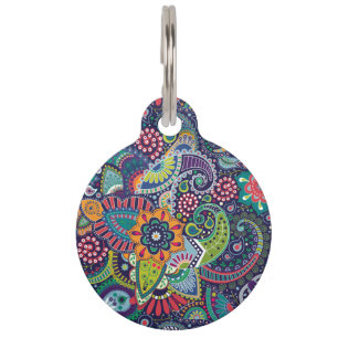 Médaillon Pour Animaux Motif floral multicolore au néon de Paisley