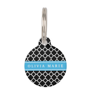 Médaillon Pour Animaux Motif Quatrefoil noir bleu personnalisé