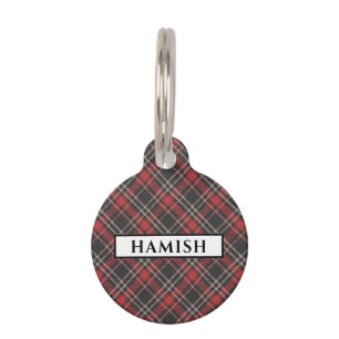 Médaillon Pour Animaux Motif tartan noir rouge et crème personnalisé
