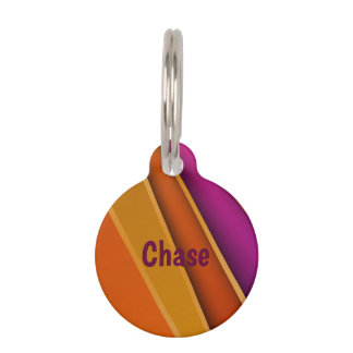 Médaillon Pour Animaux Multicolor diagonal stripes Orange Purple Pet ID T