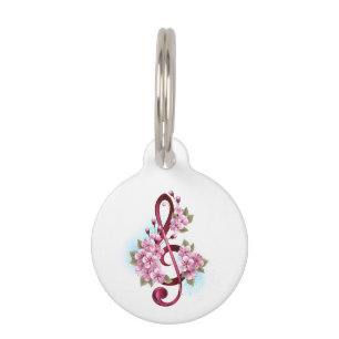 Médaillon Pour Animaux Musical treble clef notes with sakura flowers
