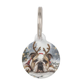 Médaillon Pour Animaux Noël anglais Bulldog Reindeer