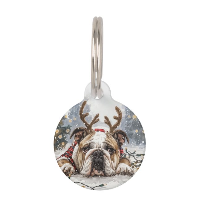 Médaillon Pour Animaux Noël anglais Bulldog Reindeer (Devant)