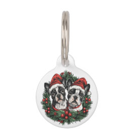 Médaillon Pour Animaux Noël Boston Terrier Chiens de vacances Wreath