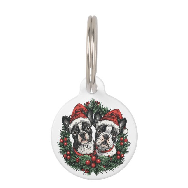 Médaillon Pour Animaux Noël Boston Terrier Chiens de vacances Wreath (Devant)