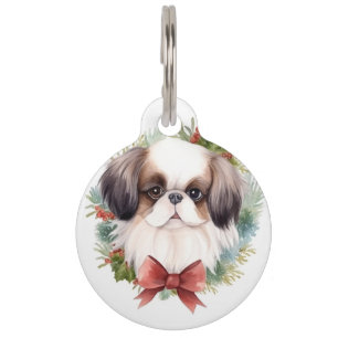 Médaillon Pour Animaux Noël Couronne de Chine Japonaise Puppy Festif