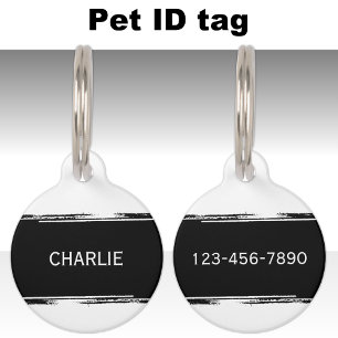 Médaillon Pour Animaux Noir blanc ajouter un nom et un numéro de contact