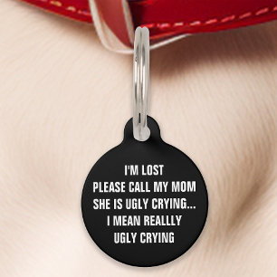 Médaillon Pour Animaux Noir "Call My Mom" drôle